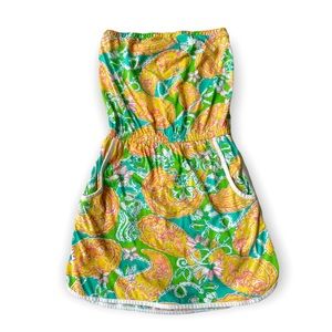 Lilly Pulitzer Strapless Romper Mini Skort Yellow Green Paisley